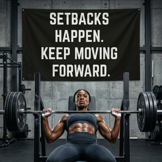 Setbacks Happen. Keep Moving Forward. | Motivational Gym Flag for Home & Garage Gyms