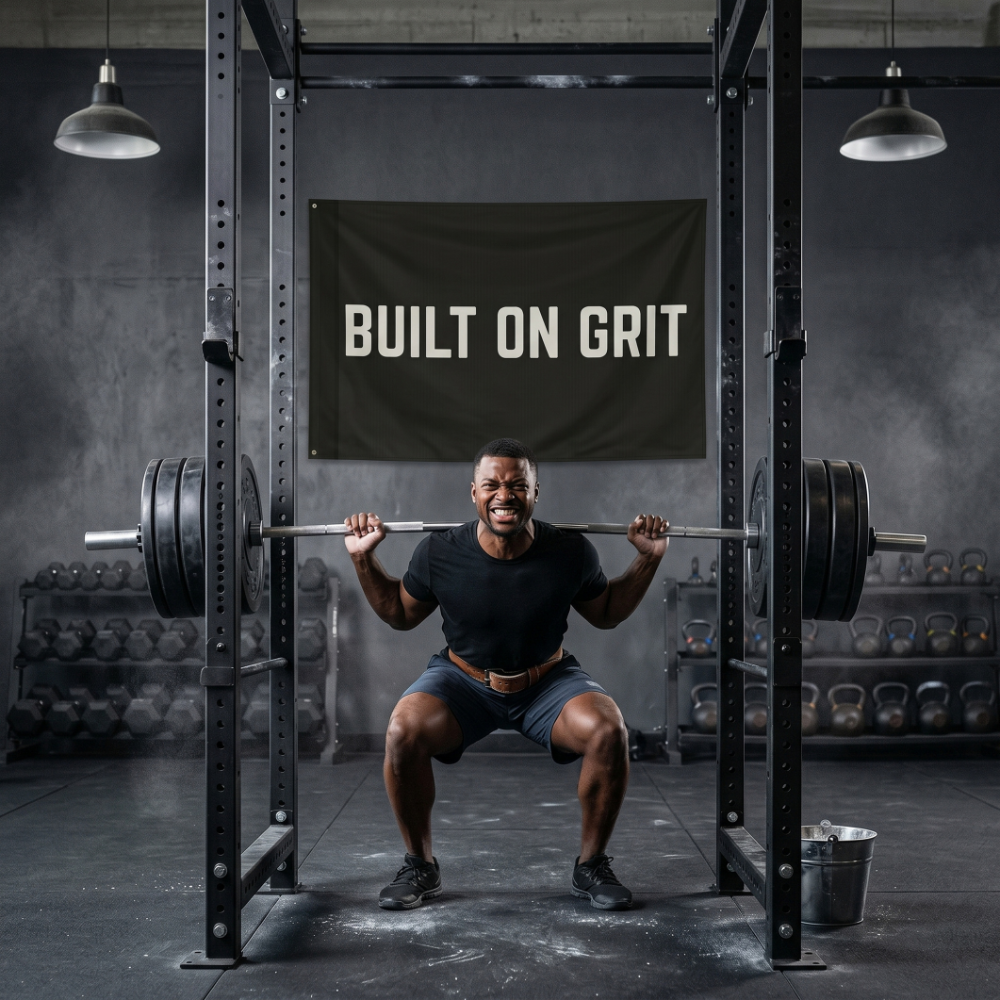 Built On Grit | Motivational Gym Flag for Home & Garage Gyms