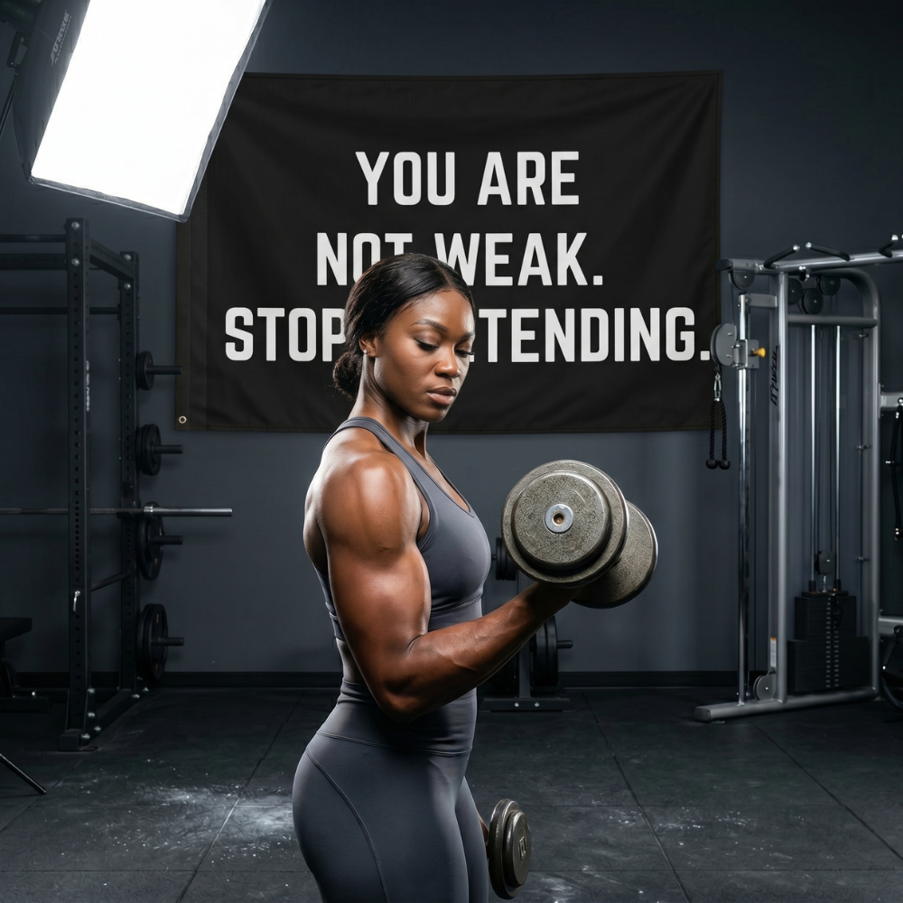 You Are Not Weak. Stop Pretending. | Motivational Gym Flag for Home & Garage Gyms