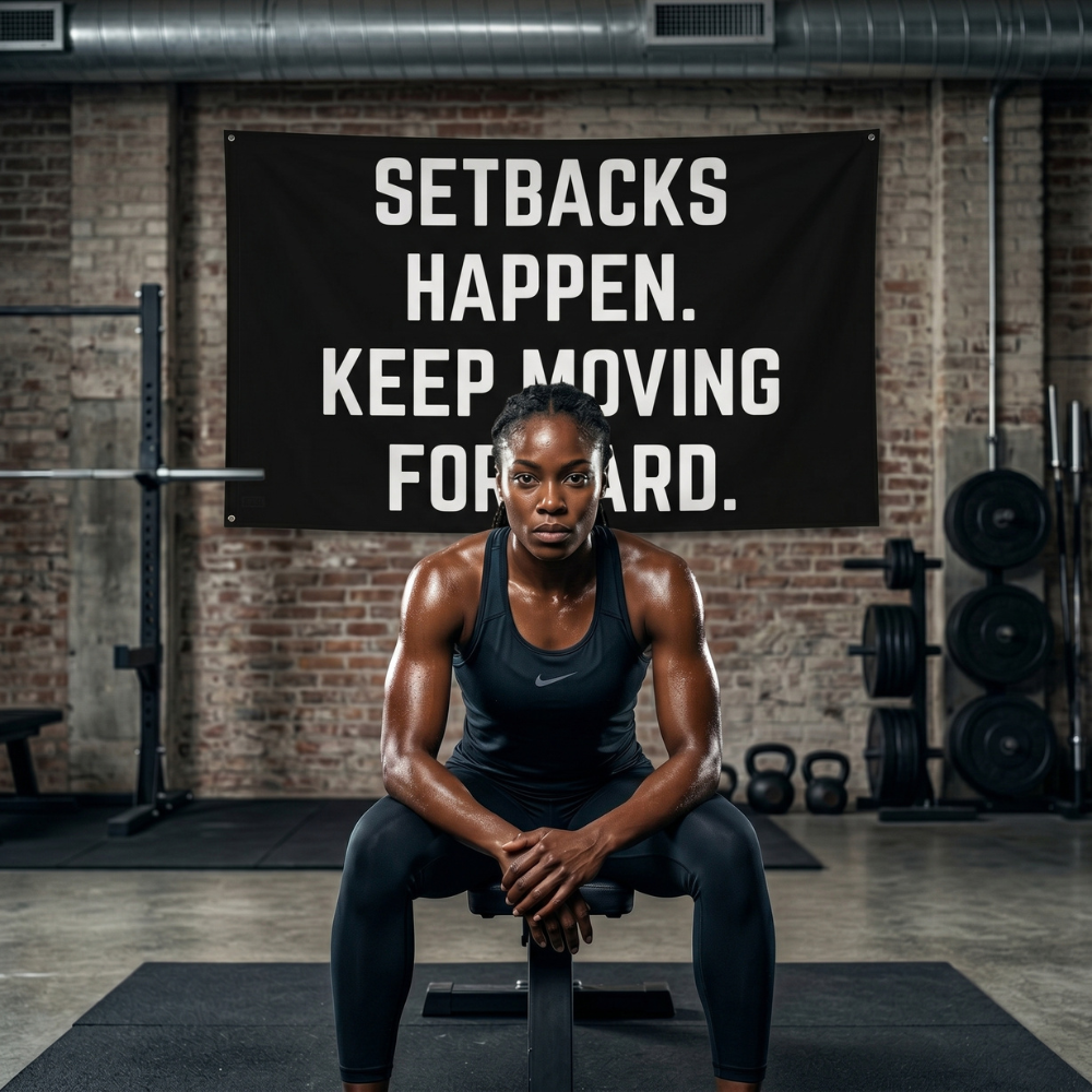 Setbacks Happen. Keep Moving Forward. | Motivational Gym Flag for Home & Garage Gyms