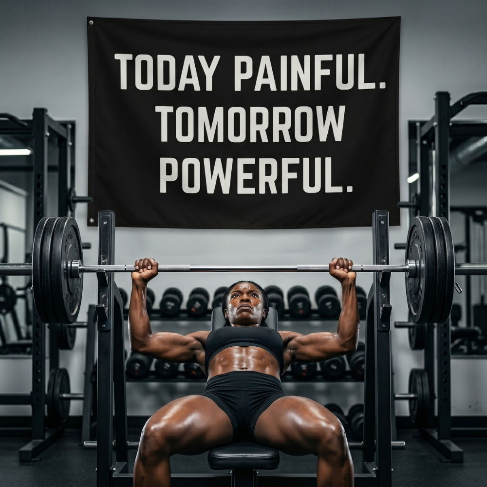 Today Painful. Tomorrow Powerful. | Motivational Gym Flag for Home & Garage Gyms