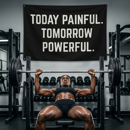 Today Painful. Tomorrow Powerful. | Motivational Gym Flag for Home & Garage Gyms