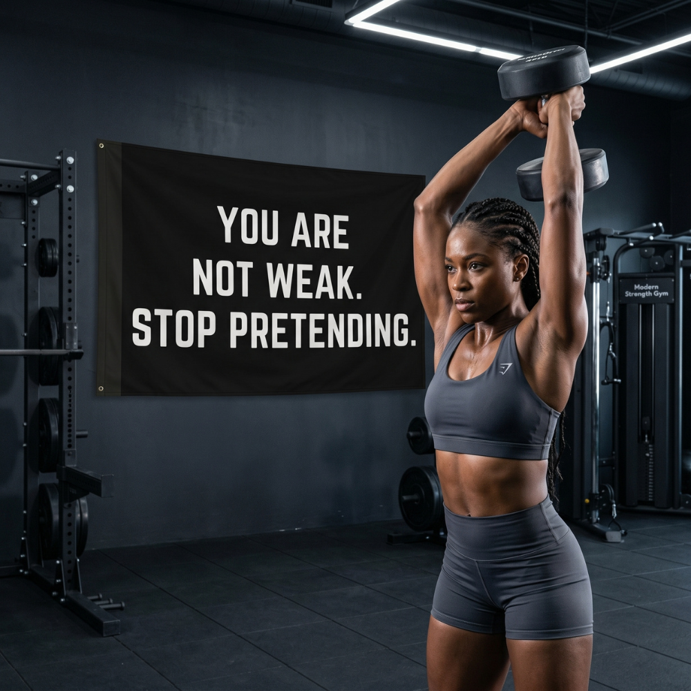 You Are Not Weak. Stop Pretending. | Motivational Gym Flag for Home & Garage Gyms