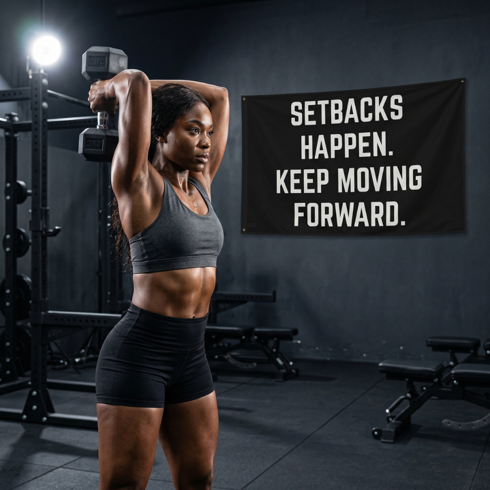 Setbacks Happen. Keep Moving Forward. | Motivational Gym Flag for Home & Garage Gyms