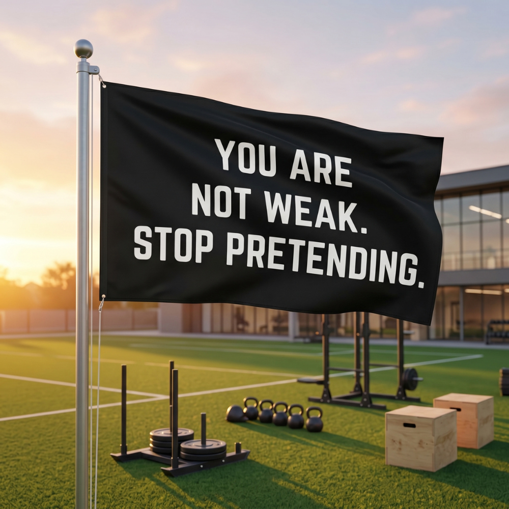 You Are Not Weak. Stop Pretending. | Motivational Gym Flag for Home & Garage Gyms