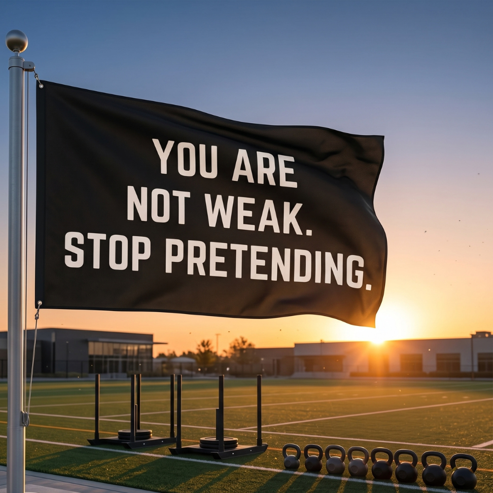 You Are Not Weak. Stop Pretending. | Motivational Gym Flag for Home & Garage Gyms