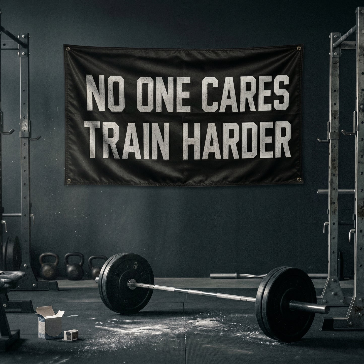 No One Cares. Train Harder | Motivational Gym Flag for Home & Garage Gyms