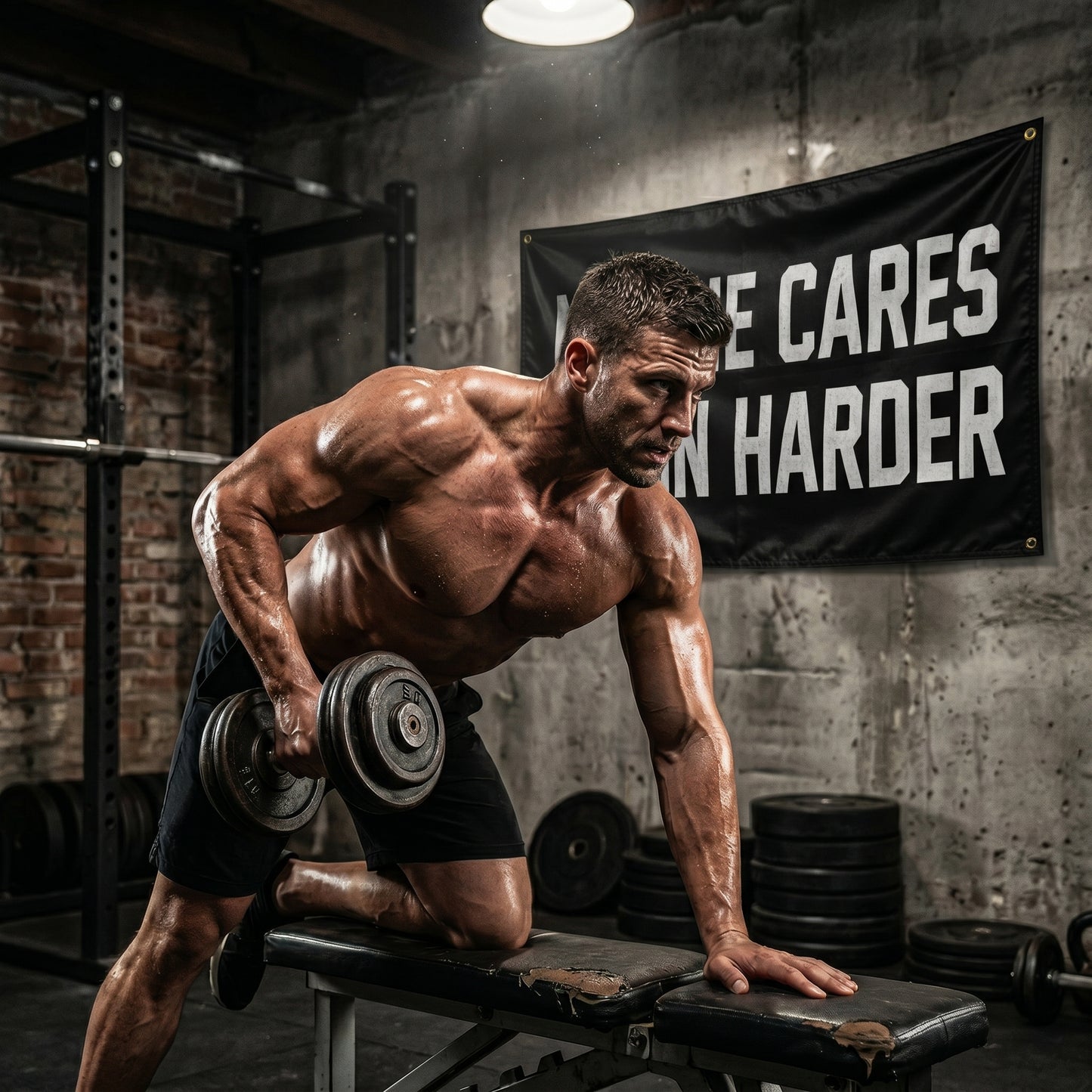 No One Cares. Train Harder | Motivational Gym Flag for Home & Garage Gyms