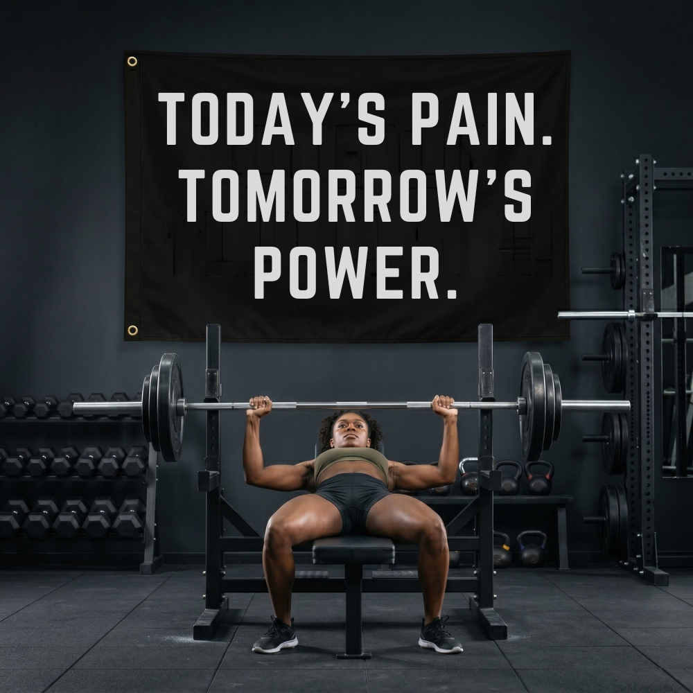 Today's Pain. Tomorrow's Power. | Motivational Gym Flag for Home & Garage Gyms