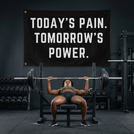 Today's Pain. Tomorrow's Power. | Motivational Gym Flag for Home & Garage Gyms