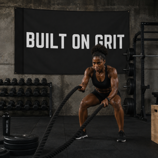 Built On Grit | Motivational Gym Flag for Home & Garage Gyms