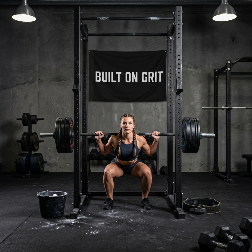 Built On Grit | Motivational Gym Flag for Home & Garage Gyms