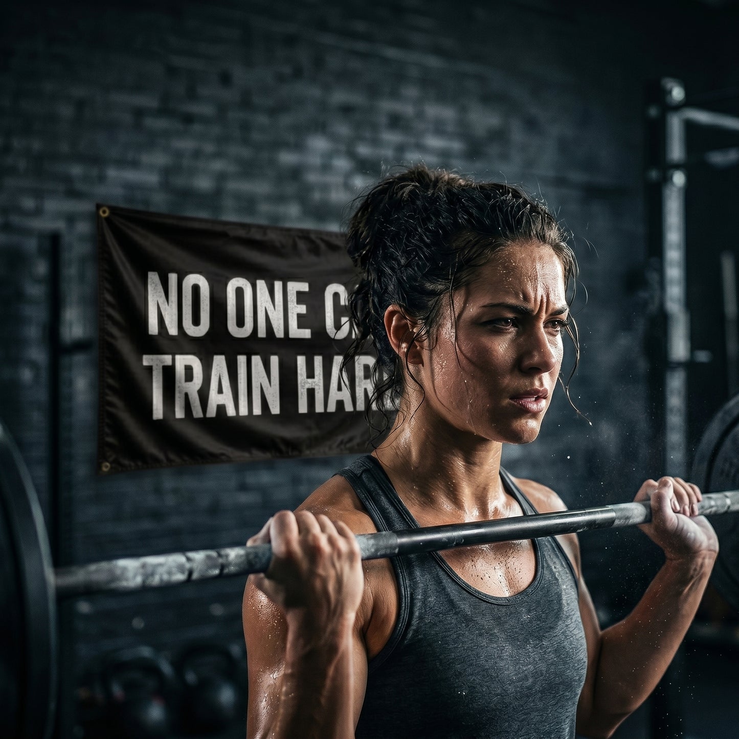 No One Cares. Train Harder | Motivational Gym Flag for Home & Garage Gyms