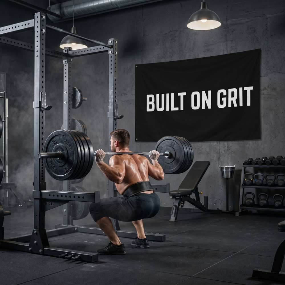 Built On Grit | Motivational Gym Flag for Home & Garage Gyms
