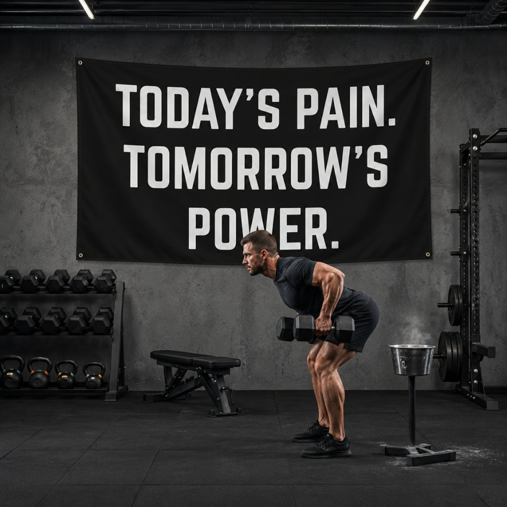 Today's Pain. Tomorrow's Power. | Motivational Gym Flag for Home & Garage Gyms