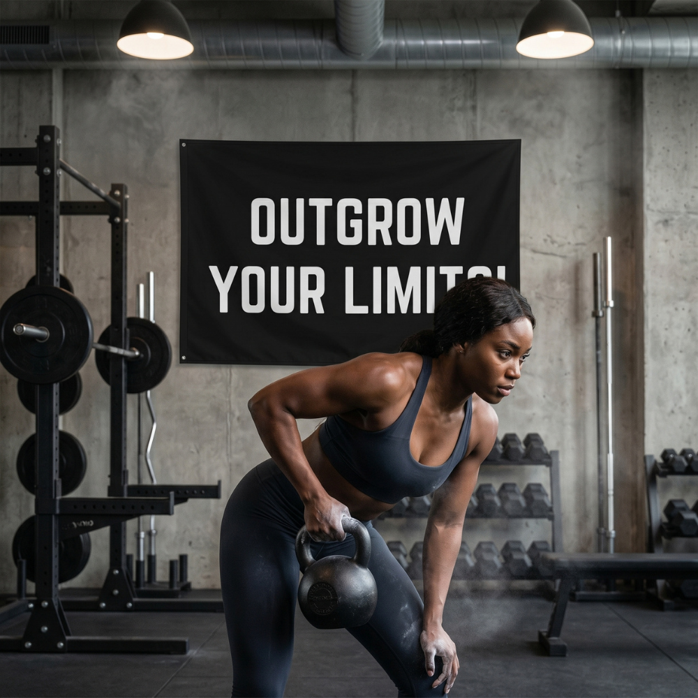 Outgrow Your Limits! | Motivational Gym Flag for Home & Garage Gyms