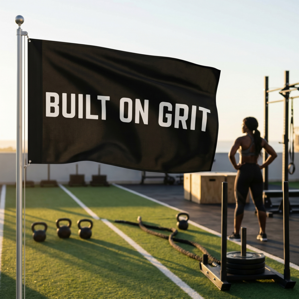 Built On Grit | Motivational Gym Flag for Home & Garage Gyms