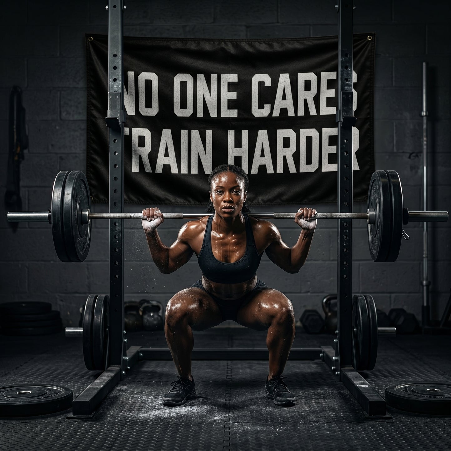 No One Cares. Train Harder | Motivational Gym Flag for Home & Garage Gyms
