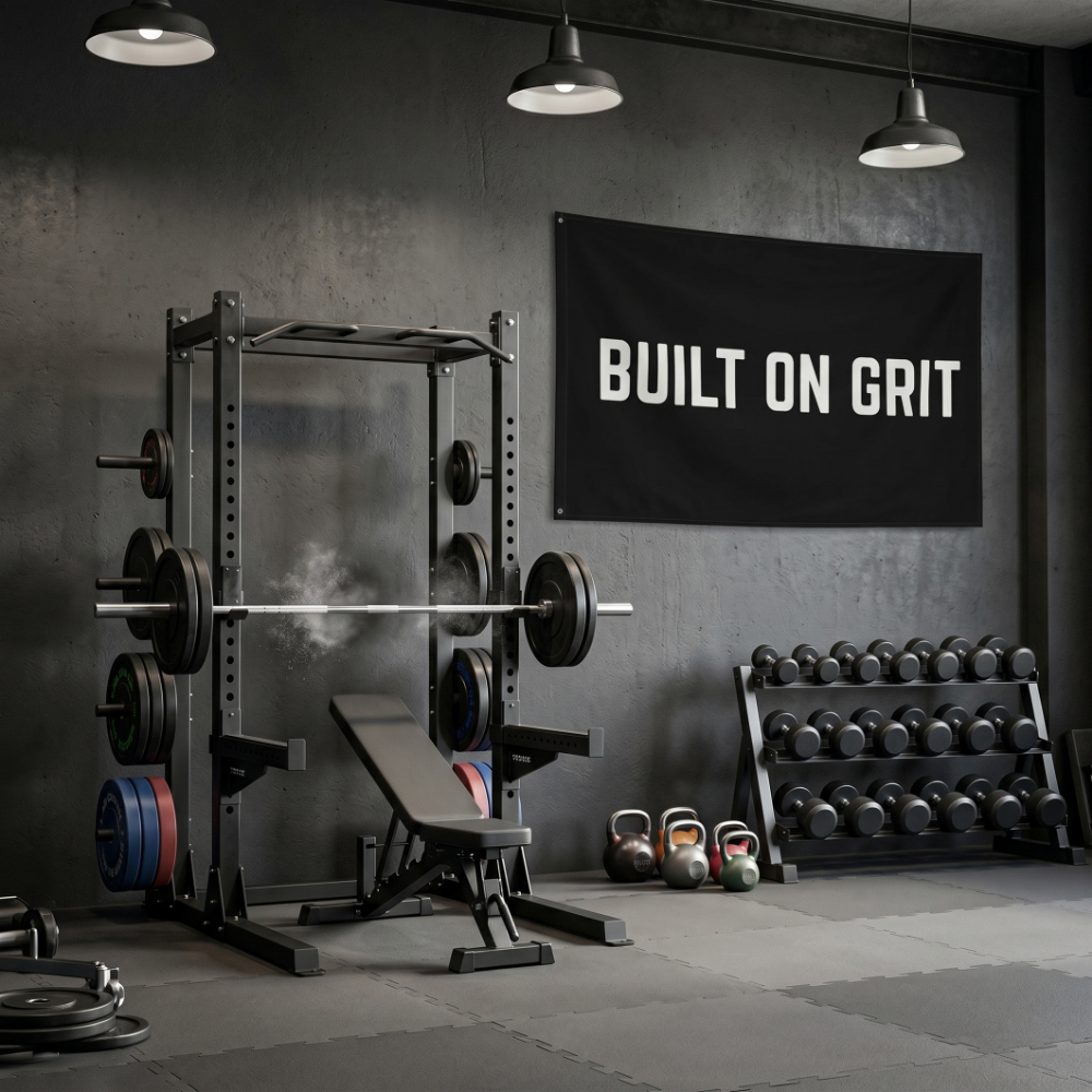 Built On Grit | Motivational Gym Flag for Home & Garage Gyms