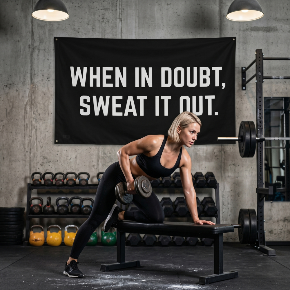 When In Doubt, Sweat It Out. | Motivational Gym Flag for Home & Garage Gyms