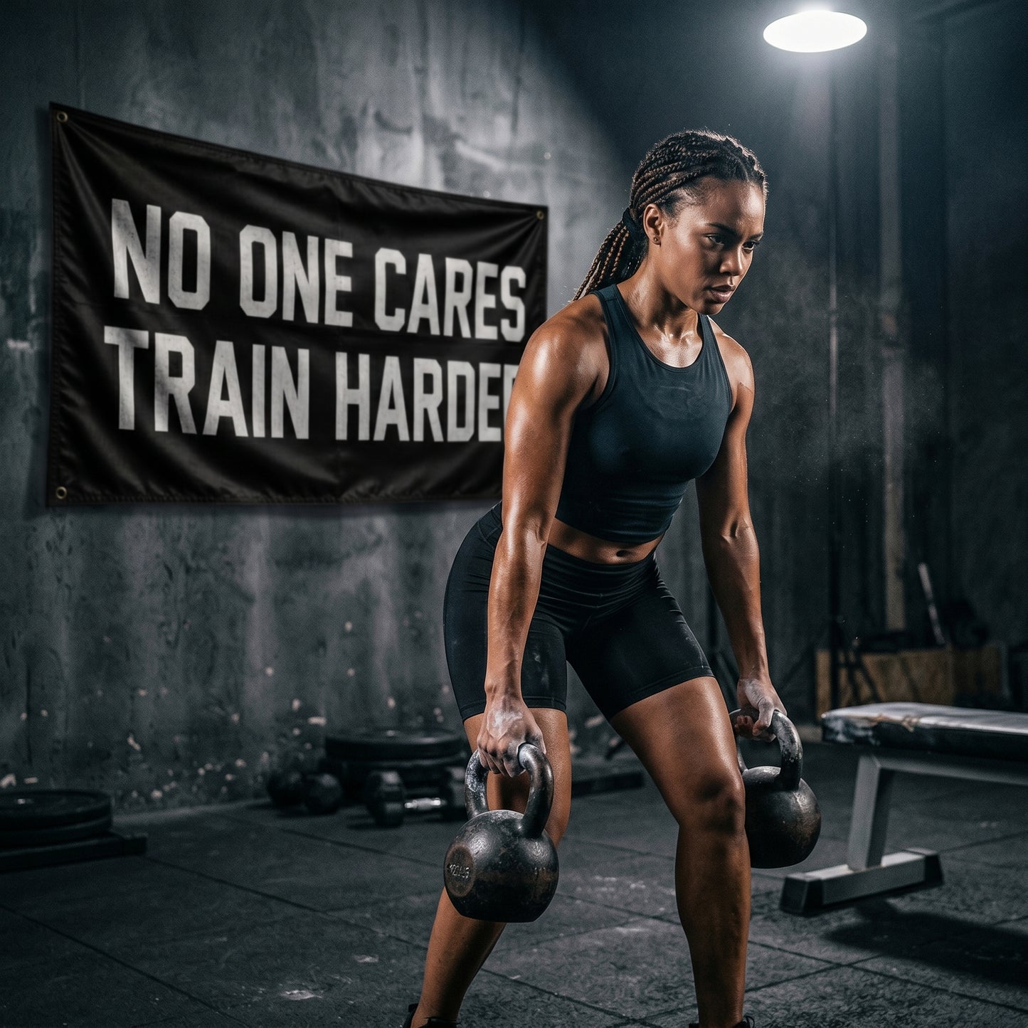 No One Cares. Train Harder | Motivational Gym Flag for Home & Garage Gyms
