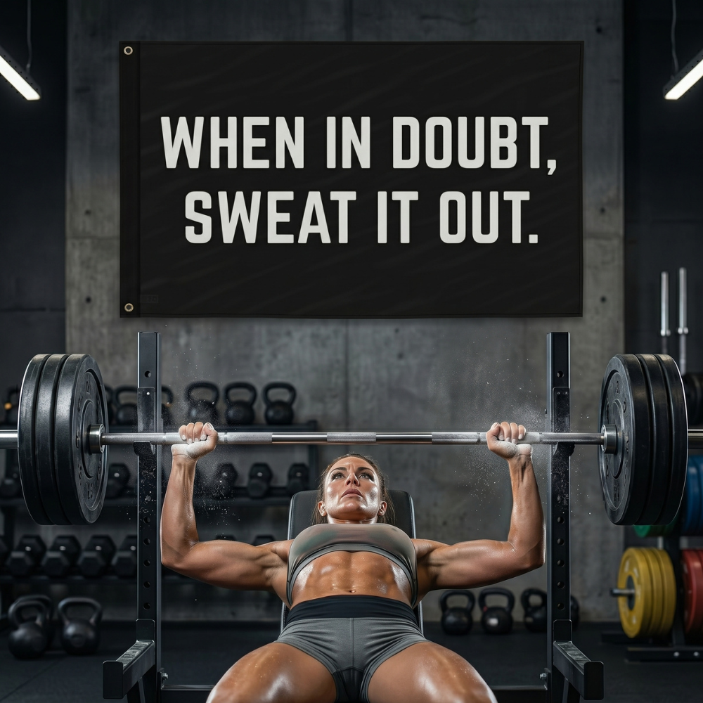 When In Doubt, Sweat It Out. | Motivational Gym Flag for Home & Garage Gyms