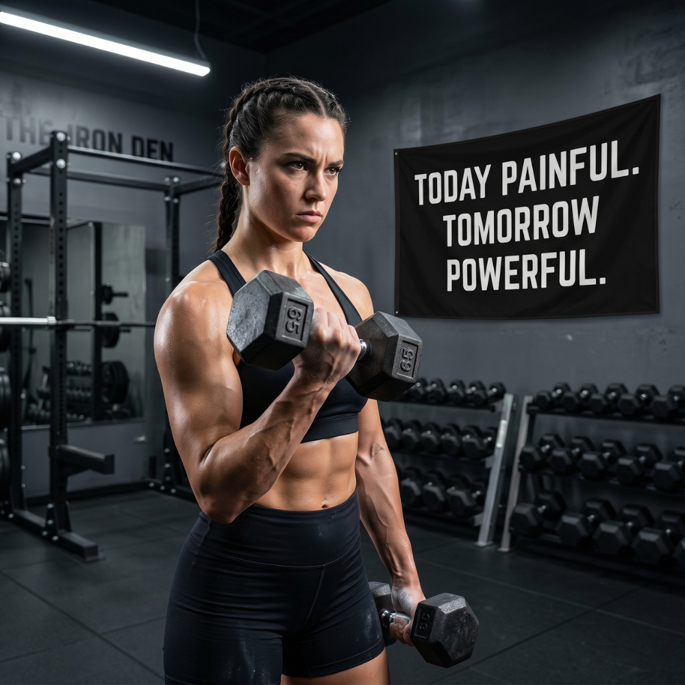 Today Painful. Tomorrow Powerful. | Motivational Gym Flag for Home & Garage Gyms