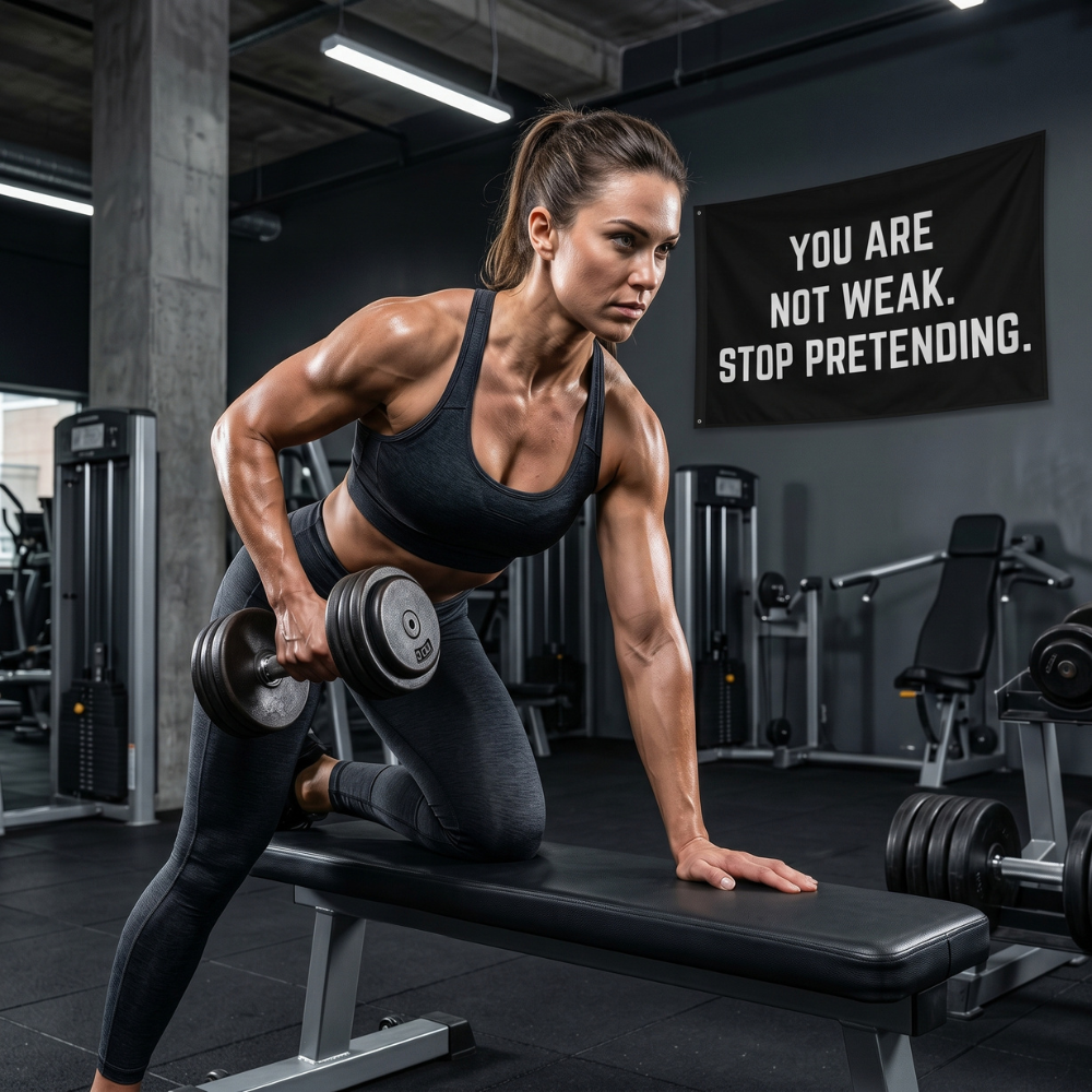 You Are Not Weak. Stop Pretending. | Motivational Gym Flag for Home & Garage Gyms