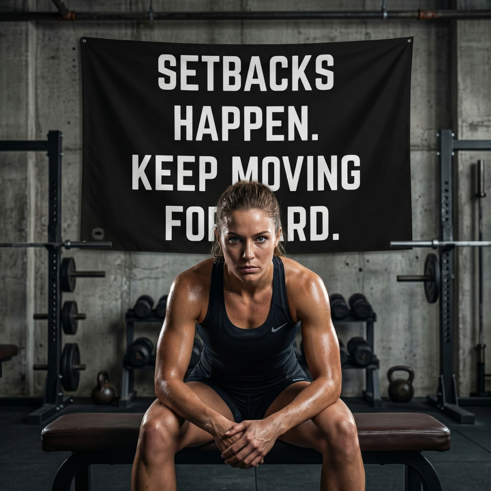 Setbacks Happen. Keep Moving Forward. | Motivational Gym Flag for Home & Garage Gyms